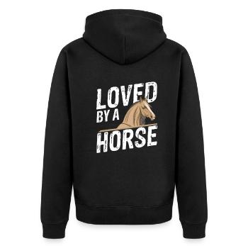 Lustig Pferde Sprüche Geschenk - Unisex Premium Bio Zip Hoodie - Schwarz - Hinten - Nico (187cm)