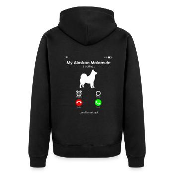 Alaskan Malamute Hund - Unisex Premium Bio Zip Hoodie - Schwarz - Hinten - Nico (187cm)
