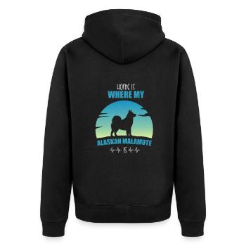 Alaskan Malamute Hund - Unisex Premium Bio Zip Hoodie - Schwarz - Hinten - Nico (187cm)