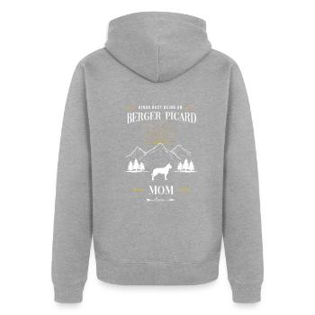 Berger de Picardie - Berger Picard - Unisex Premium Bio Zip Hoodie - Grau meliert - Hinten - Nico (187cm)