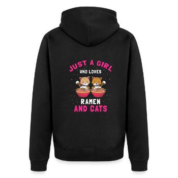Nur ein Mädchen, das Ramen und Katzen liebt - Unisex Premium Bio Zip Hoodie - Schwarz - Hinten - Nico (187cm)