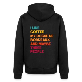 Ich mag Kaffee, meine Bordeauxdogge und vielleicht - Unisex Premium Bio Zip Hoodie - Schwarz - Hinten - Nico (187cm)