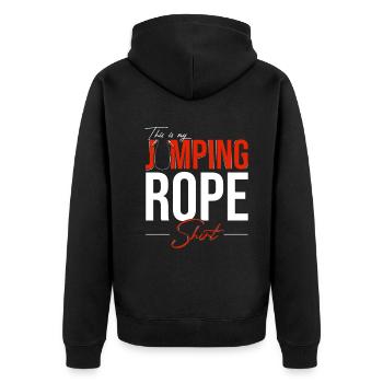 Das ist mein Springseil-Outfit Witziger Humor Work - Unisex Premium Bio Zip Hoodie - Schwarz - Hinten - Nico (187cm)