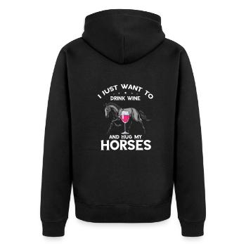 Ich möchte einfach nur Wein trinken | Pferdeliebha - Unisex Premium Bio Zip Hoodie - Schwarz - Hinten - Nico (187cm)