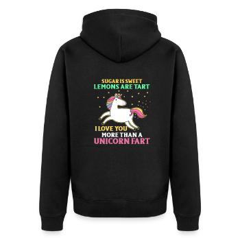Sugar-sweet lemon I love you more than unicorn - Unisex Premium Organic Zip Hoodie - black - Back - Nico (187cm)
