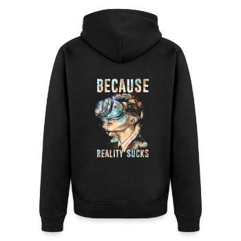 VR Gamer Virtual Reality - Unisex Premium Organic Zip Hoodie - black - Back - Nico (187cm)