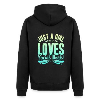 Juste une fille qui aime le travail social | Travail social - Veste à capuche bio Premium Unisexe - noir - Dos - Nico (187cm)