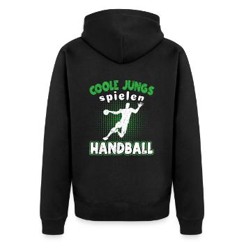 Coole Jungs spielen Handball, Handballer - Unisex Premium Bio Zip Hoodie - Schwarz - Hinten - Nico (187cm)