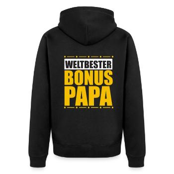 Bonus Papa - Unisex Premium Bio Zip Hoodie - Schwarz - Hinten - Nico (187cm)