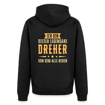 Ich bin dieser legendäre Dreher - Unisex Premium Bio Zip Hoodie - Schwarz - Hinten - Nico (187cm)