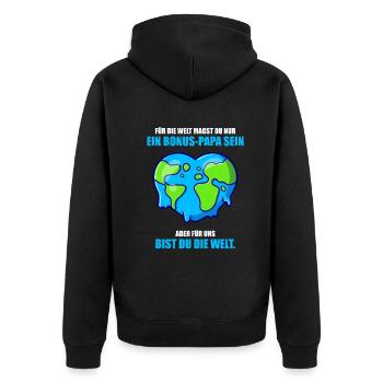 Bonus Papa - Unisex Premium Bio Zip Hoodie - Schwarz - Hinten - Nico (187cm)