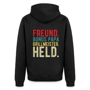 Bonus Papa - Unisex Premium Bio Zip Hoodie - Schwarz - Hinten - Nico (187cm)