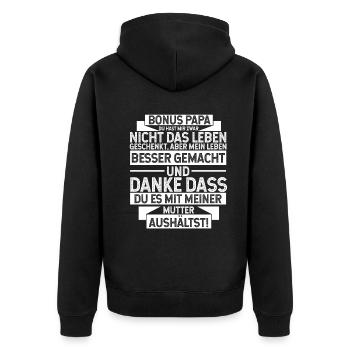 Bonus Papa - Unisex Premium Bio Zip Hoodie - Schwarz - Hinten - Nico (187cm)