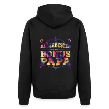 Bonus Papa - Unisex Premium Bio Zip Hoodie - Schwarz - Hinten - Nico (187cm)