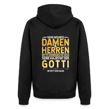 Götti Geschenkidee - Unisex Premium Bio Zip Hoodie - Schwarz - Hinten - Nico (187cm)