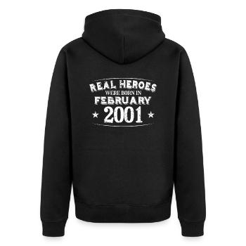 Real Heroes sont nés en février 2001 Anniversaire - Veste à capuche bio Premium Unisexe - noir - Dos - Nico (187cm)