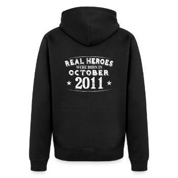 Real Heroes were born in October 2011 Birthday - Unisex Premium Organic Zip Hoodie - black - Back - Nico (187cm)