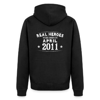 Real Heroes were born in April 2011 Birthday - Unisex Premium Organic Zip Hoodie - black - Back - Nico (187cm)