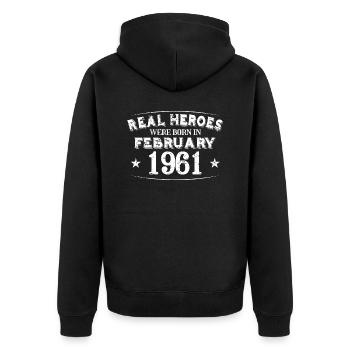 Real Heroes were born in February 1961 Birthday - Unisex Premium Organic Zip Hoodie - black - Back - Nico (187cm)