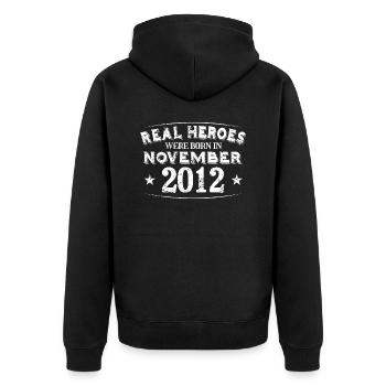 Real Heroes were born in November 2012 Birthday - Unisex Premium Organic Zip Hoodie - black - Back - Nico (187cm)