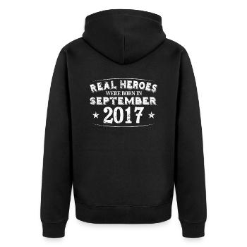 Real Heroes were born in September 2017 Birthday - Unisex Premium Organic Zip Hoodie - black - Back - Nico (187cm)