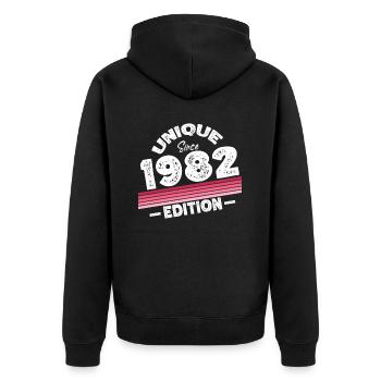 Unique depuis 1982 Edition Anniversaire Millésime 1982 - Veste à capuche bio Premium Unisexe - noir - Dos - Nico (187cm)