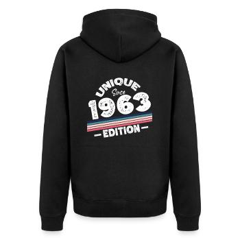 Unique depuis 1963 Edition Anniversaire Millésime 1963 - Veste à capuche bio Premium Unisexe - noir - Dos - Nico (187cm)