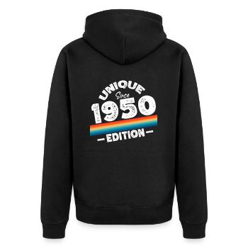 Unique Since 1950's Edition Birthday Vintage 1950's - Unisex Premium Organic Zip Hoodie - black - Back - Nico (187cm)