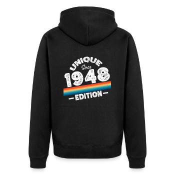 Unique Since 1948 Edition Birthday Vintage 1948 - Unisex Premium Organic Zip Hoodie - black - Back - Nico (187cm)