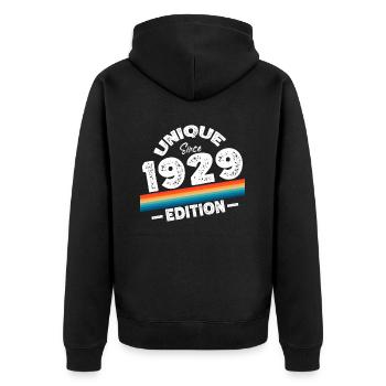 Unique seit 1929 Edition Geburtstag Vintage 1929 - Unisex Premium Bio Zip Hoodie - Schwarz - Hinten - Nico (187cm)