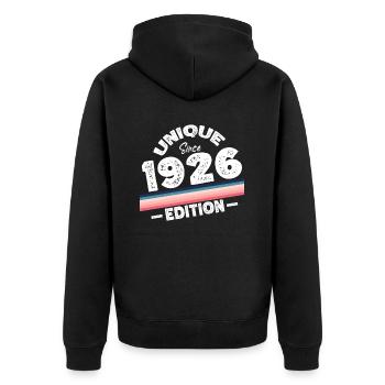 Unique Since 1926 Edition Birthday Vintage 1926 - Unisex Premium Organic Zip Hoodie - black - Back - Nico (187cm)