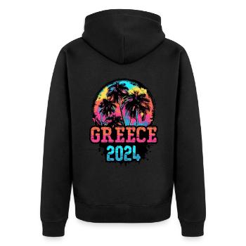Grèce 2024 Équipe Palmiers Multicolores - Veste à capuche bio Premium Unisexe - noir - Dos - Nico (187cm)