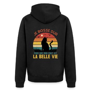 je bosse dur pour que mon chat ait la belle vie - Veste à capuche bio Premium Unisexe - noir - Dos - Nico (187cm)