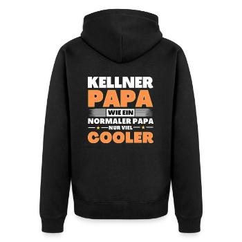 Kellner Papa wie ein normaler nur viel cooler - Unisex Premium Bio Zip Hoodie - Schwarz - Hinten - Nico (187cm)