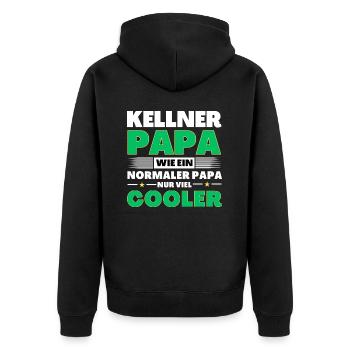 Kellner Papa wie ein normaler nur viel cooler - Unisex Premium Bio Zip Hoodie - Schwarz - Hinten - Nico (187cm)