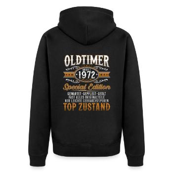 Oldtimer Baujahr Jahrgang 1972 Geburtstag Geschenk - Unisex Premium Bio Zip Hoodie - Schwarz - Hinten - Nico (187cm)