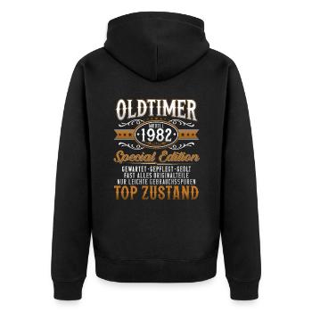 Oldtimer Baujahr Jahrgang 1982 Geburtstag Geschenk - Unisex Premium Bio Zip Hoodie - Schwarz - Hinten - Nico (187cm)