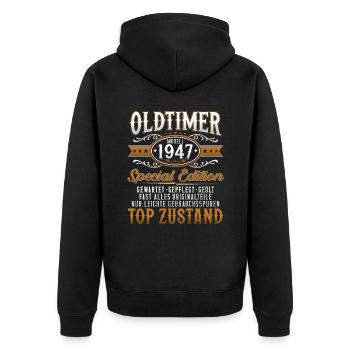 Oldtimer Baujahr Jahrgang 1947 Geburtstag Geschenk - Unisex Premium Bio Zip Hoodie - Schwarz - Hinten - Nico (187cm)