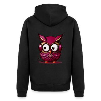 Eule dunkellila Kopfhörer - Unisex Premium Bio Zip Hoodie - Schwarz - Hinten - Nico (187cm)