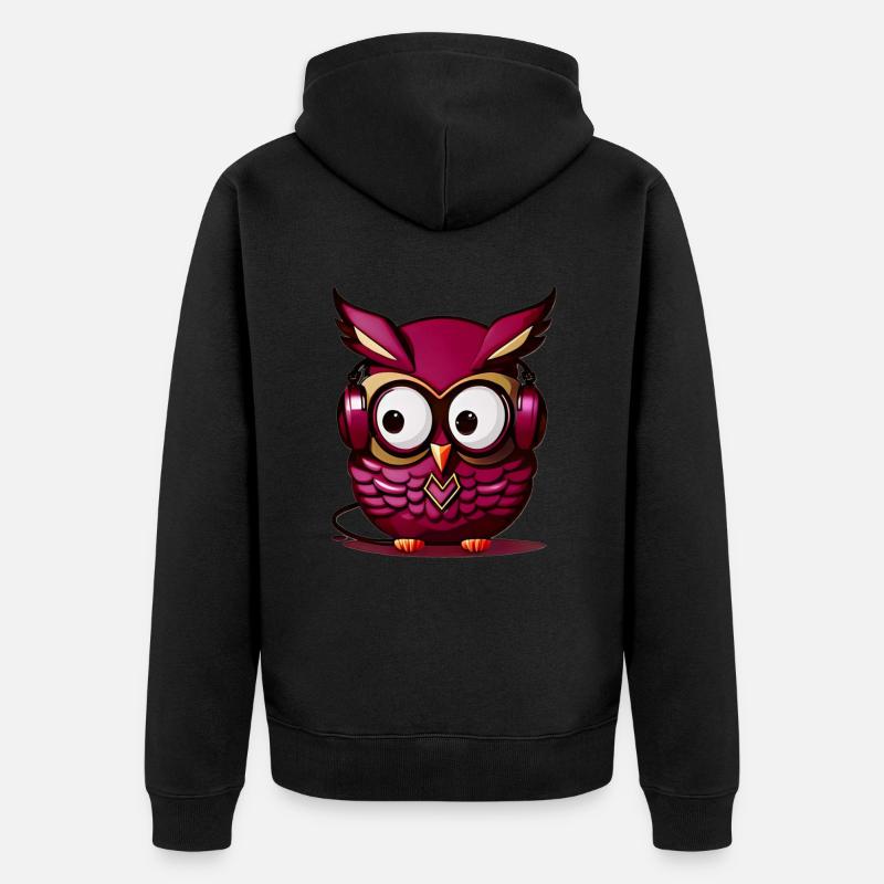 Eule dunkellila Kopfhörer - Unisex Premium Bio Zip Hoodie - Schwarz