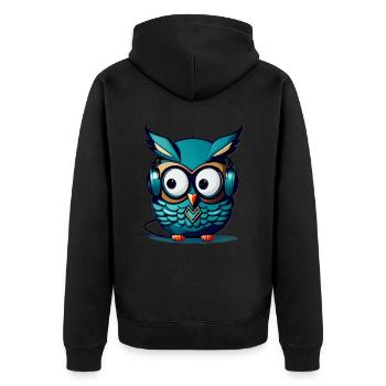 Eule türkis Kopfhörer - Unisex Premium Bio Zip Hoodie - Schwarz - Hinten - Nico (187cm)