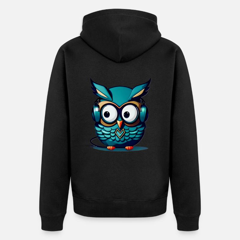 Eule türkis Kopfhörer - Unisex Premium Bio Zip Hoodie - Schwarz