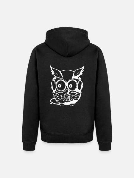 Eule weiß Kopfhörer - Unisex Premium Bio Zip Hoodie - Schwarz