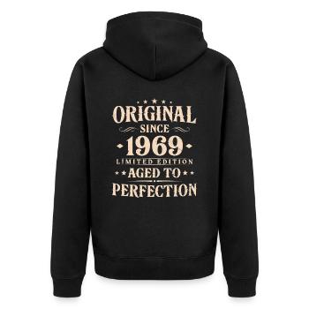 Cadeau d’anniversaire Vintage original 1969 - Veste à capuche bio Premium Unisexe - noir - Dos - Nico (187cm)