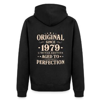 Cadeau d’anniversaire Vintage original 1979 - Veste à capuche bio Premium Unisexe - noir - Dos - Nico (187cm)