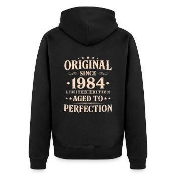 Original seit 1984 Jahrgang Geburtstag Geschenk - Unisex Premium Bio Zip Hoodie - Schwarz - Hinten - Nico (187cm)