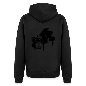 Hund (Frenchie) spielt Klavier - Unisex Premium Bio Zip Hoodie - Schwarz - Hinten - Nico (187cm)
