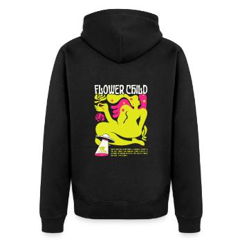 Blühende Gelassenheit Umarmen Sie Ihr Iner-Blumenkind - Unisex Premium Bio Zip Hoodie - Schwarz - Hinten - Nico (187cm)