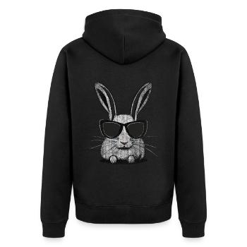 Rabbit white with sunglasses drawing cool humor - Unisex Premium Organic Zip Hoodie - black - Back - Nico (187cm)