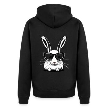 Weisser Hase mit Sonnenbrille Osterhase - Unisex Premium Bio Zip Hoodie - Schwarz - Hinten - Nico (187cm)